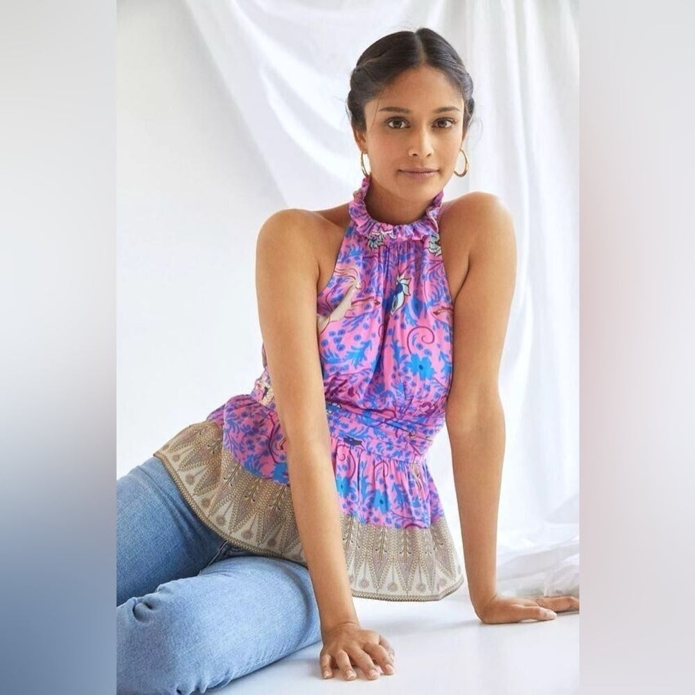 Anthropologie Plenty by Tracy Reese Ruffled Halter Blouse $138  S Pink top